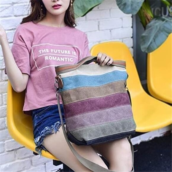 Womens Shoulder Bags Canvas Hobo Handbags Multi-Color Casual Messenger Bag - Picture 6 of 7